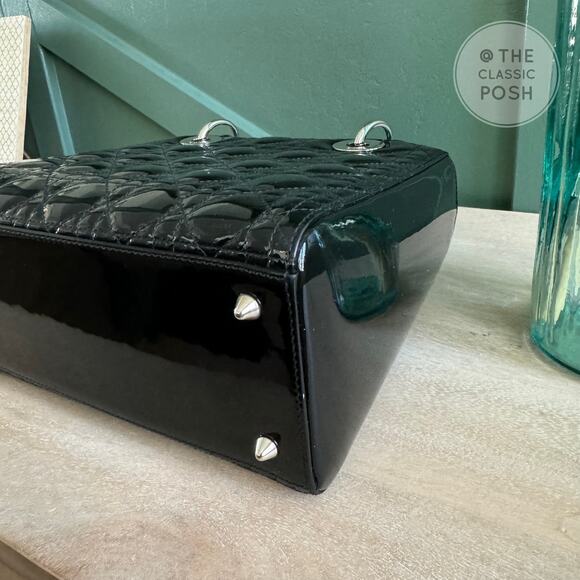 ❌SOLD❌ EUC Christian Dior Lady Patent Medium Black Silver Crossbody Bag 2017 - Picture 8 of 16